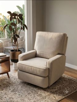 Baby Relax Addison Swivel Gliding Recliner - Beige: Modern Upholstered Foam, Wood Frame, Maximum Weight Capacity 225 Lb
