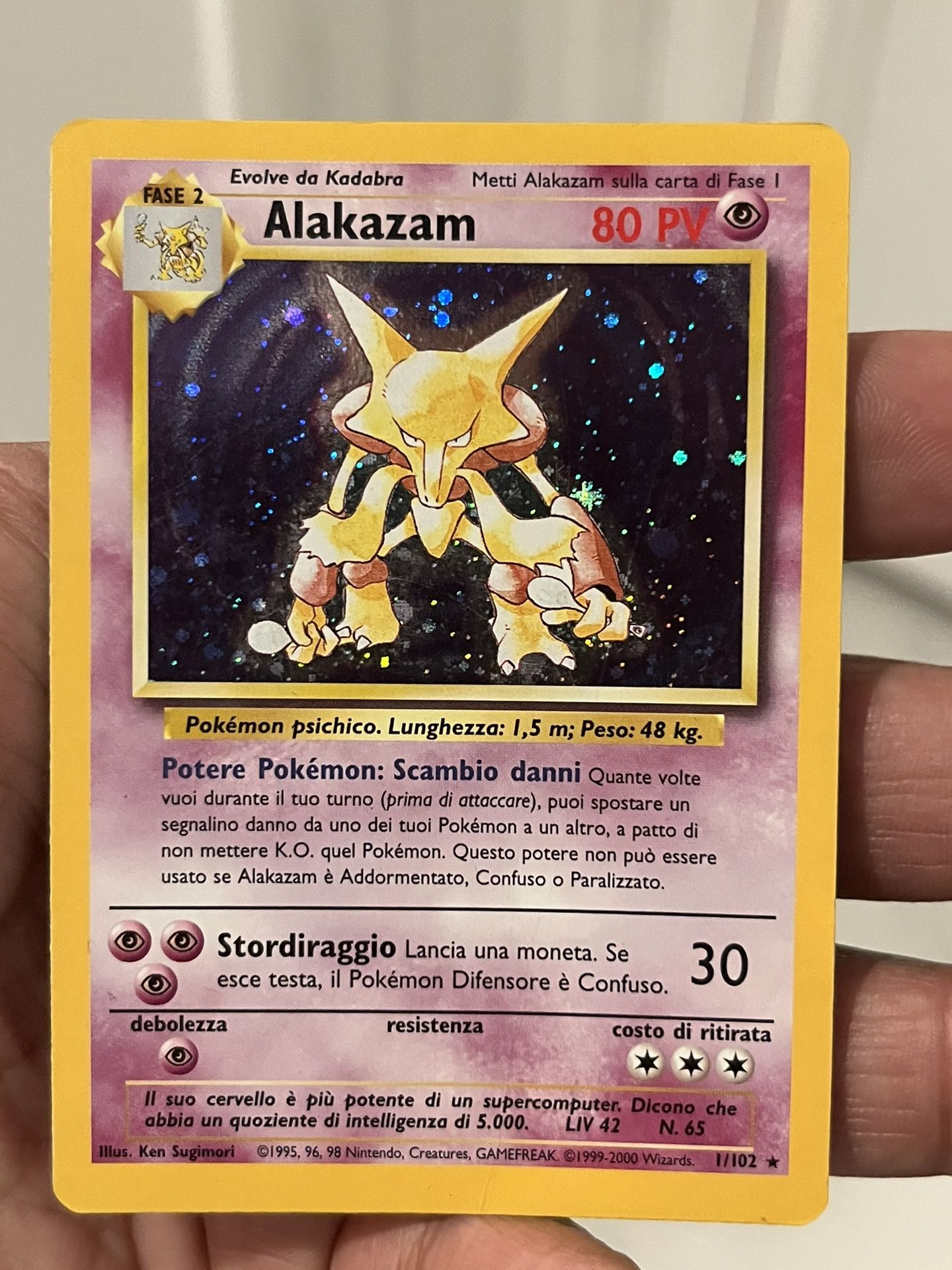 Pokemon TCG Alakazam 1/102 2000 Italian Base Set Holo Rare MP vintage 1999 WOTC