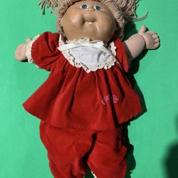 Vintage Cabbage Patch Kid Doll in Red Outfit 