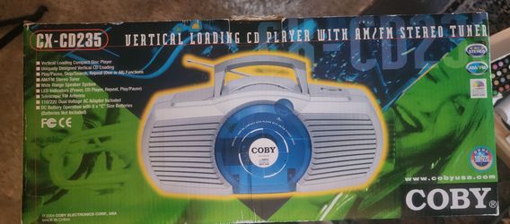 Coby CX-CD235, CD Stereo Radio Player, Vertical Loading CD, Silver, New in Box