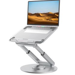 Tounee Silver Telescopic Laptop Stand, Height Adjustable, 360° Swivel Base, Portable Riser Holder