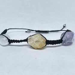 Natural Charged Citrine,Quartz & Amethyst Bracelet (known For : Healer, Reduce Stress & Anxiety,remove Negativity,bring Prosperity.)