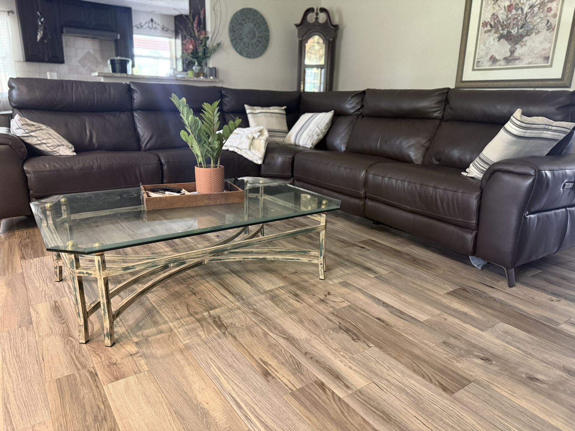 Reclining Brown Leather Sectional Sofa