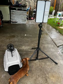 LED tripod, dog cage, and mini fan