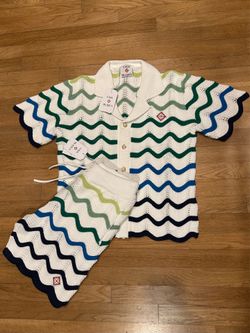 Casablanca Men’s Gradient Wave Crochet Shirt/Short Set(S,M,L,XL)