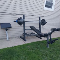 HEAVY DUTY OLYMPIC BENCH /7FT BAR /WEIGHTS /CLAMP 