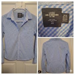 H&M L.O.G.G. Blue Gingham Long Sleeve Button Down Shirt