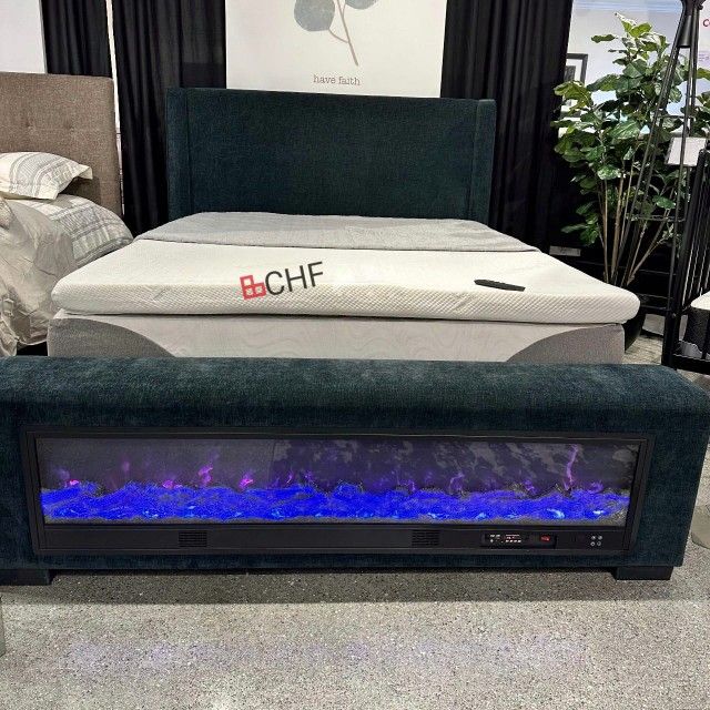 Brown / Dark Blue Queen , Eastern King  Audio Flame Visualizer Bed  - Mattress Sold Separately 