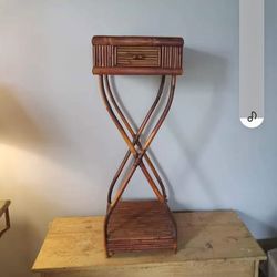 Vintage Burnt Bamboo Side Table/Plant Stand