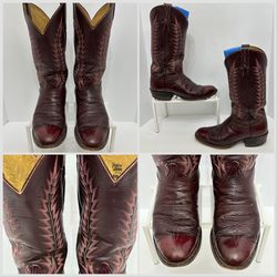 Vintage Tony Lama Burgundy Lizard Skin Boots 8579 Size 7.5D Men