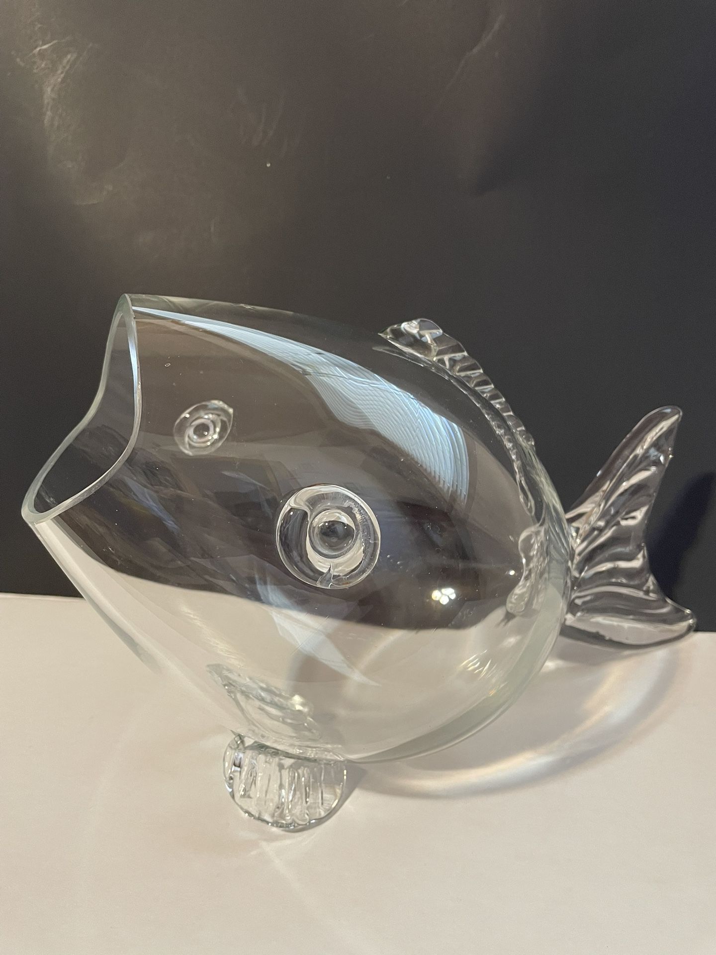 Art Glass Open Mouth Fish Vase Bowl Terrarium Clear