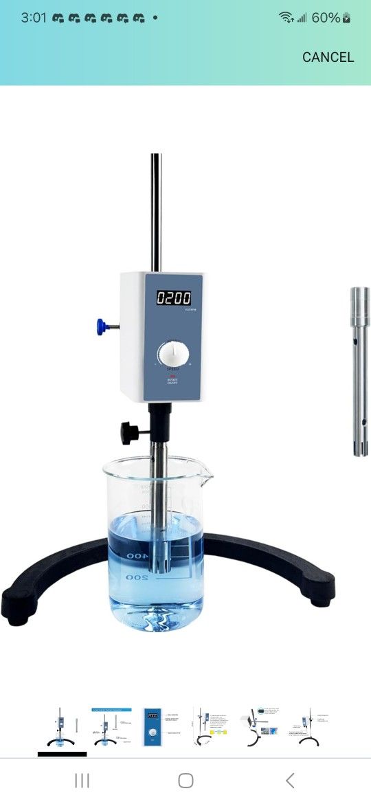 High Speed Homogenizer Lab Disperser Emulsifier,2000-20000rpm Digital High Shear Emulsion Mixer,20-1200ml Homogenize Dispersion Machine with 2 Work He