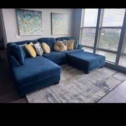 Blue Sectional and Ottoman Like New Condition