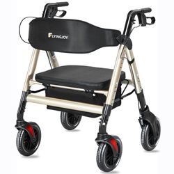 FlyingJoy Rollator Walker with Seat,450Lb Rolling Walker, Extra-Wide Heavy-Duty Rollator Walker with Seat and Brakes for Seniors and Adults Bariatric 