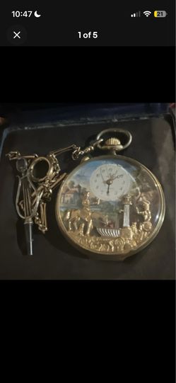 Reuge Music Musical Full Hunter Pocket Watch Yellow Gold Case White Dial Box
