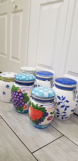Porcelain Canister Jar With Lid Attached ~ Great Condition Like New ~ Pet Free & Smoke Free Home ~ $8/ea