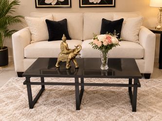 Black Glass Top Coffee Table with Metal Frame