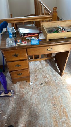 Vintage Wooden Student Desk with Drawers