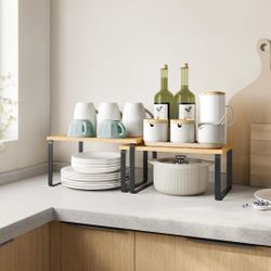 Cabinet Organizer Shelf, Set of 2 Kitchen Counter Shelves, Kitchen Storage, Spice Rack, Stackable 