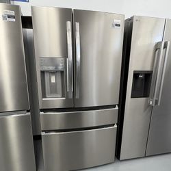 Frigidaire 36 Inch Counter-Depth French Door Refrigerator with 21.5 cu. ft. Capacity, 3 Glass Shelves, Gallon Bins, and External Ice/Water Dispenser: 