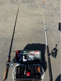 Loaded Bass Fishing Bundle- 2 combos + loaded tackle box with scale, knife,  hook removal tool and stringer