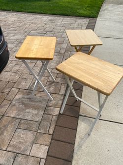 Set of 3 Folding Wood Side Tables