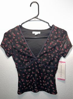 Floral Mesh V-Neck Crop Top Small