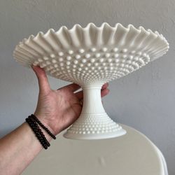 Vintage 1950s Fenton Milk Glass Hobnail Pedestal Dish Cake Stand
