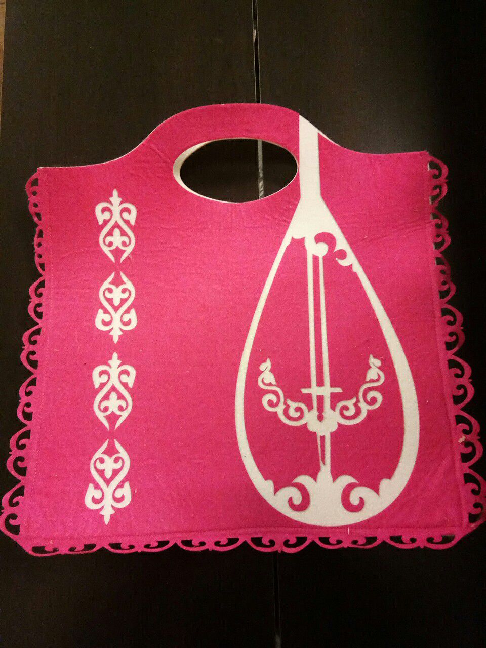 Traditional Kazakhstan Handmade Pink Bag w Dombra (Kazakhstan Tradional Instrument)