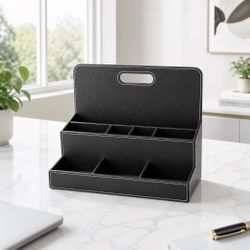 Black Faux Leather Desk Organizer