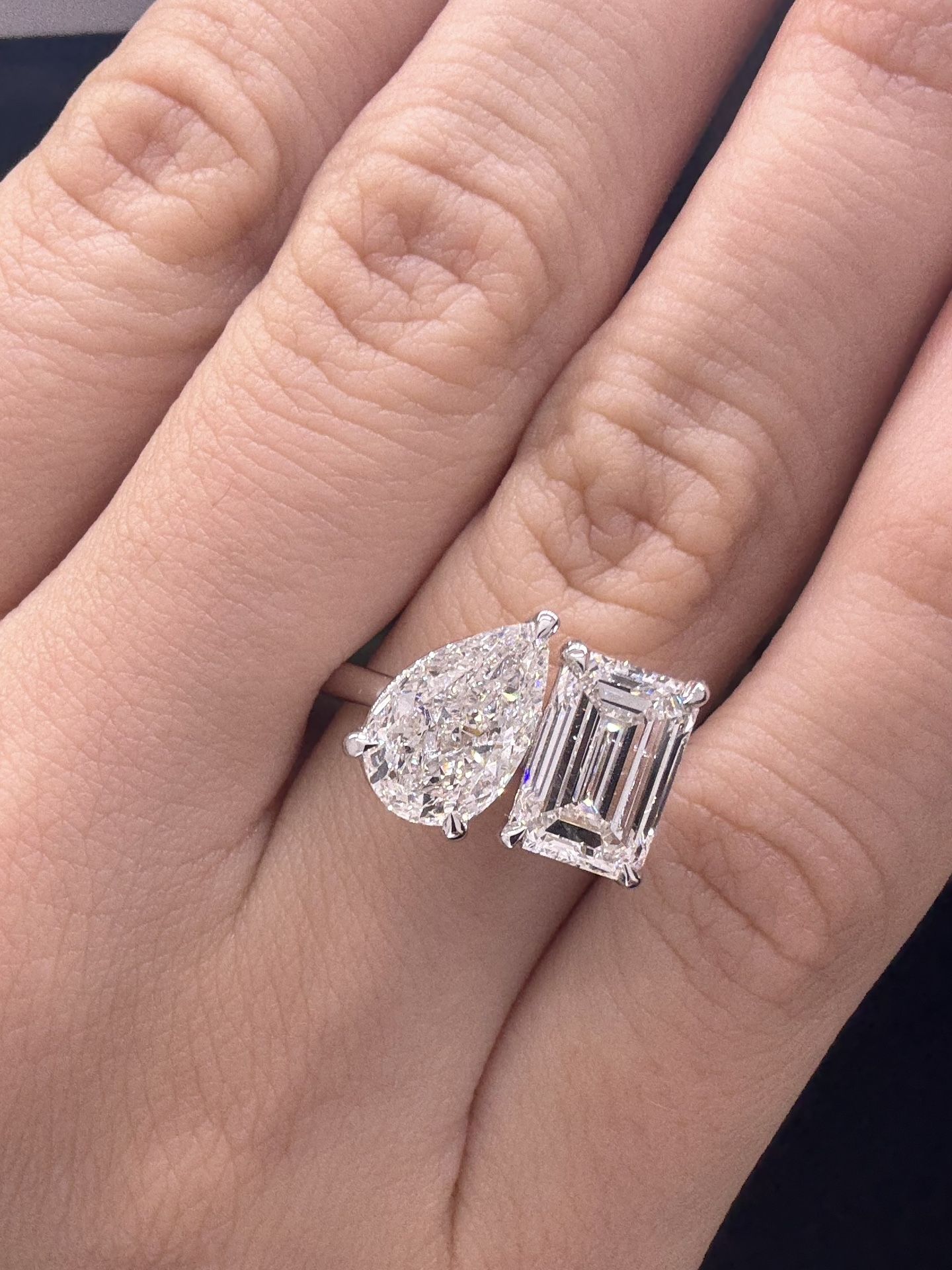 4.5 CTW F VS1 pear and emerald cut toi ei moi lab diamond Engagement ring