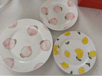 Hand drawn Dinner Dessert plate Peach Lemon