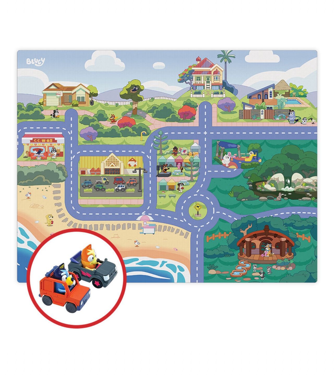 New Large Bluey Imaginmat With Two Cars
