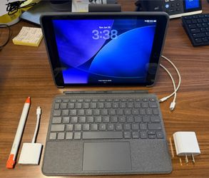 Bundle - Apple iPad 8th Gen 128GB Wi-Fi + Logitech Keyboard, Crayon, Adapter & Charger