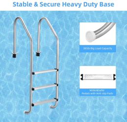 Pool Ladder, 304 Stainless Steel Swimming Pool Ladder, Heavy Duty Pool Escalator, 3 Step Pool Pedal Ladder, for Above Ground Pools Stair Entry System,