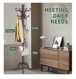 Wooden Coat Rack Stand – Vintage Freestanding Coat Tree with 14 Hooks (New)