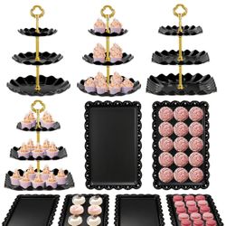 Kootek Dessert Cupcake Stand, 10pcs Dessert Table Display Set, 3 Tiered Cup Cake Holder Tower Stand Riser& Cookie Serving Trays for Wedding, Tea Party