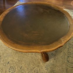 Estate Sale- Antique Leather Top Round End Table