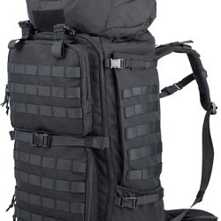 Zsearaymy 75L Hiking MOLLE Backpack with Internal Frame & Rain Cover for Tactical, Camping, Backpacking, Survival Travel (Black)
