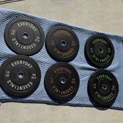 Black Bumper Plate Set Weight Exercise 6pc SET And Kettlebell BRAND NEW