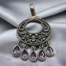 Vintage Sterling Filigree Amethyst Pendant 
