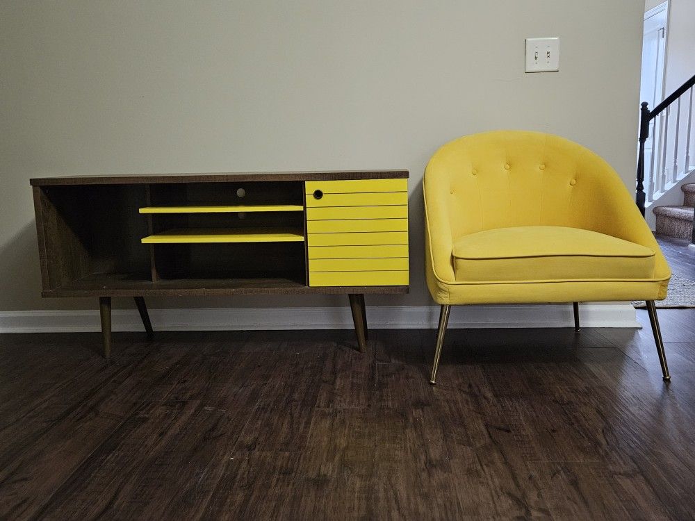 Wayfair TV Console and Chair. (Yellow)