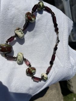 Blood Coral Copper And Glass Necklace 