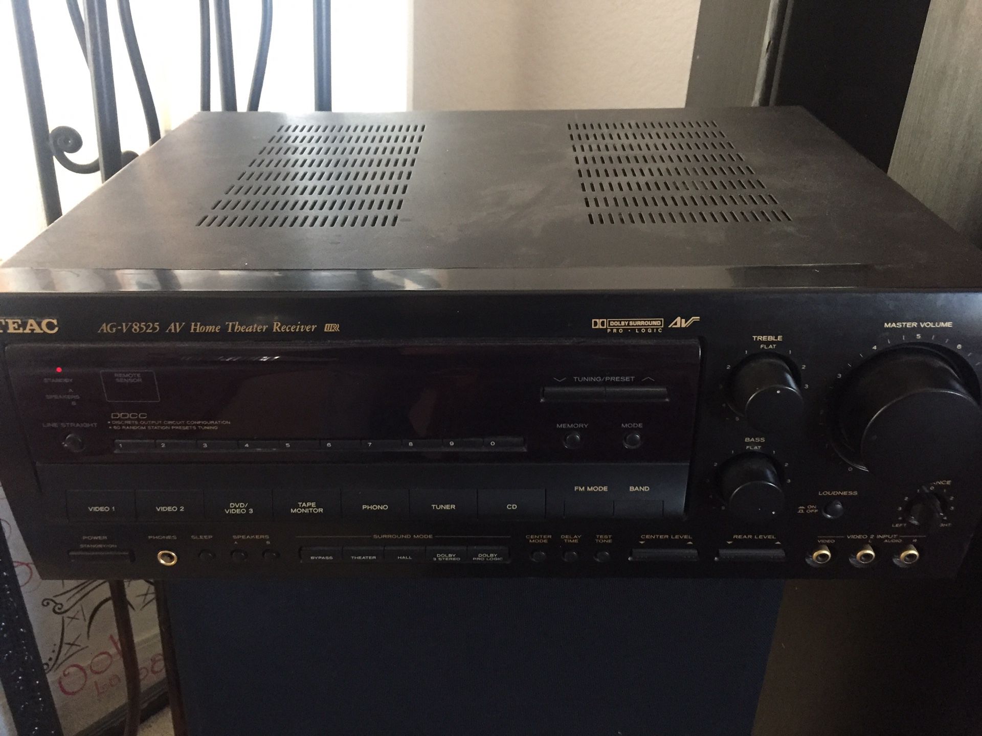Teach AGAIN-V8525 home theater Receiver 100 W, w/Two Tall pioneer Speakers 150 W ,$95 Deliver available