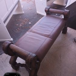 Solid Wood Leather Bench
