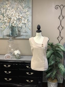 Sleeveless Beige Button-Accent Women’s Top