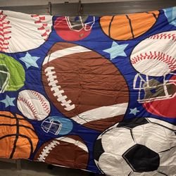 Kids Sports Comforter Set Football Basketball Tennis Baseball Bedding Boys Teens Sports Comforter with 1 Pillowcase(Twin)