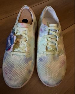 Skechers machine-washable tie-dye knit sneakers.