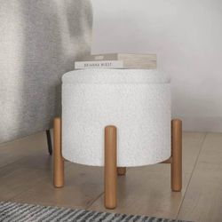 White round boucle storage ottoman - NEW