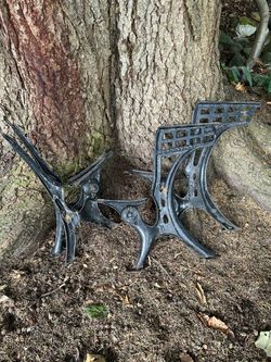 Antique Cast Iron Ornate Bench School Desk Legs Ends Sides